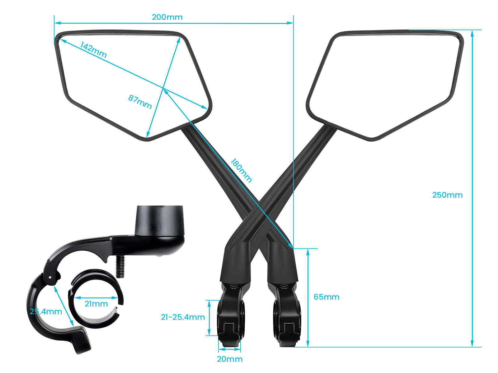 HD Extra Large Wide-view 360° Adjustable EBike Mirrors