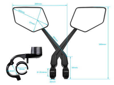 Specchietti retrovisori per bici elettriche regolabili HD extra large con ampia visuale a 360°