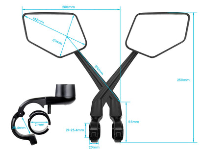 HD Extra Large Wide-view 360° Adjustable EBike Mirrors