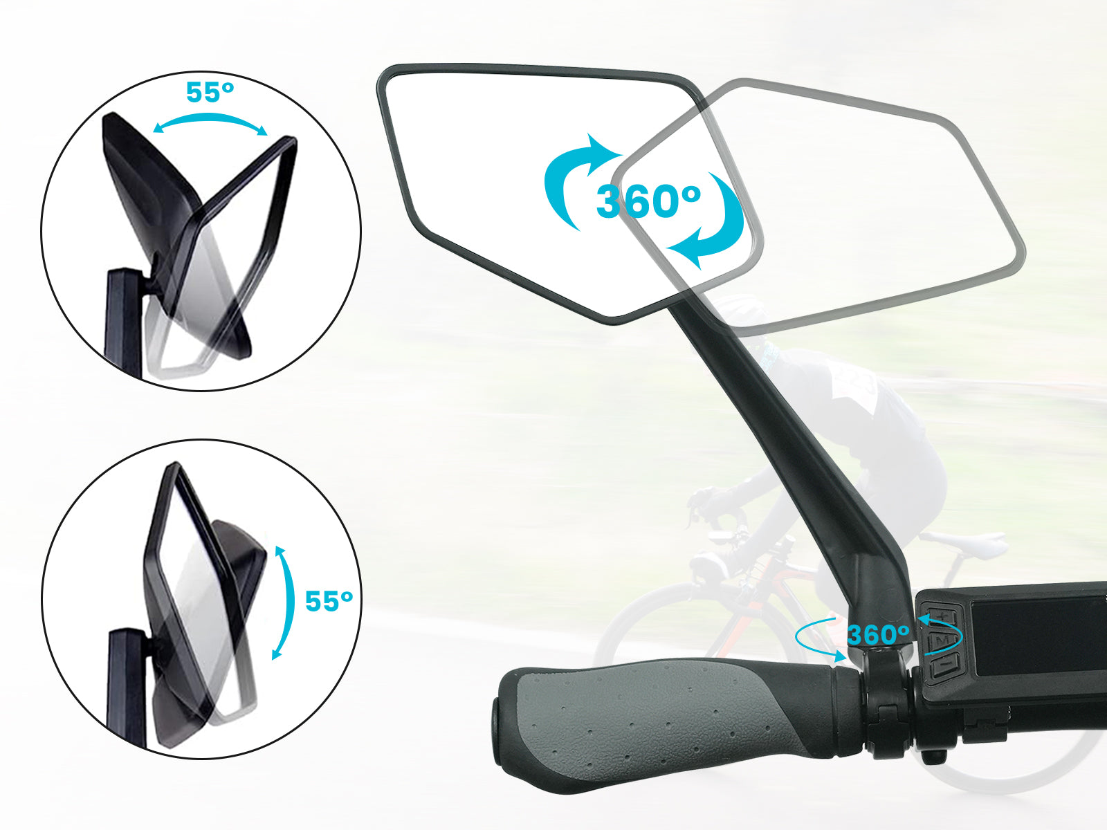 HD Extra Large Wide-view 360° Adjustable EBike Mirrors