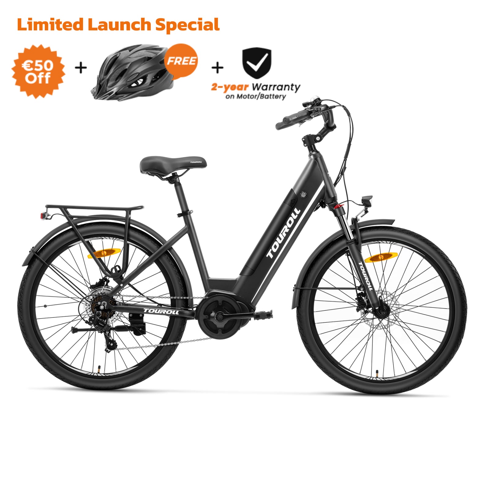 Touroll Bicicleta eléctrica de propulsión intermedia MA1
